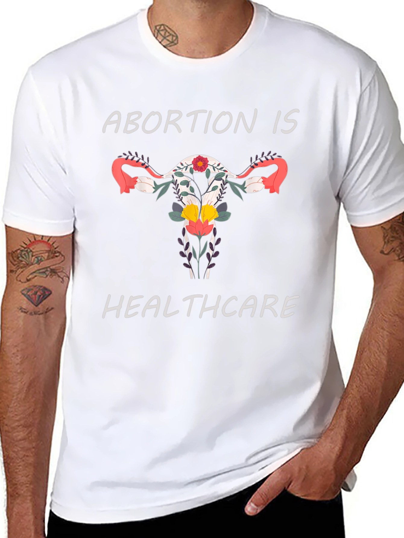Abortion is Healthcare Uterus Floral Black T-Shirt