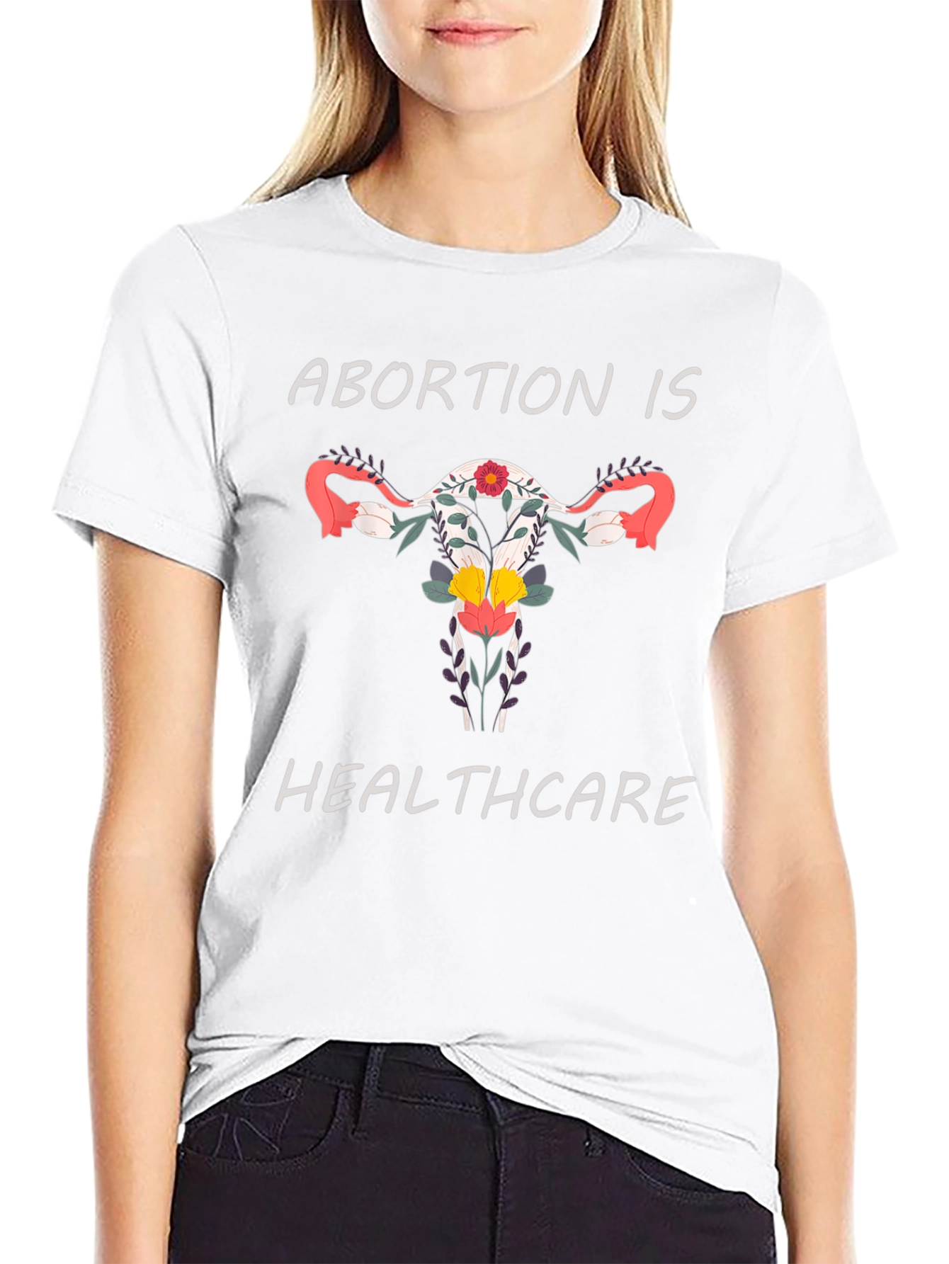 Abortion is Healthcare Uterus Floral Black T-Shirt