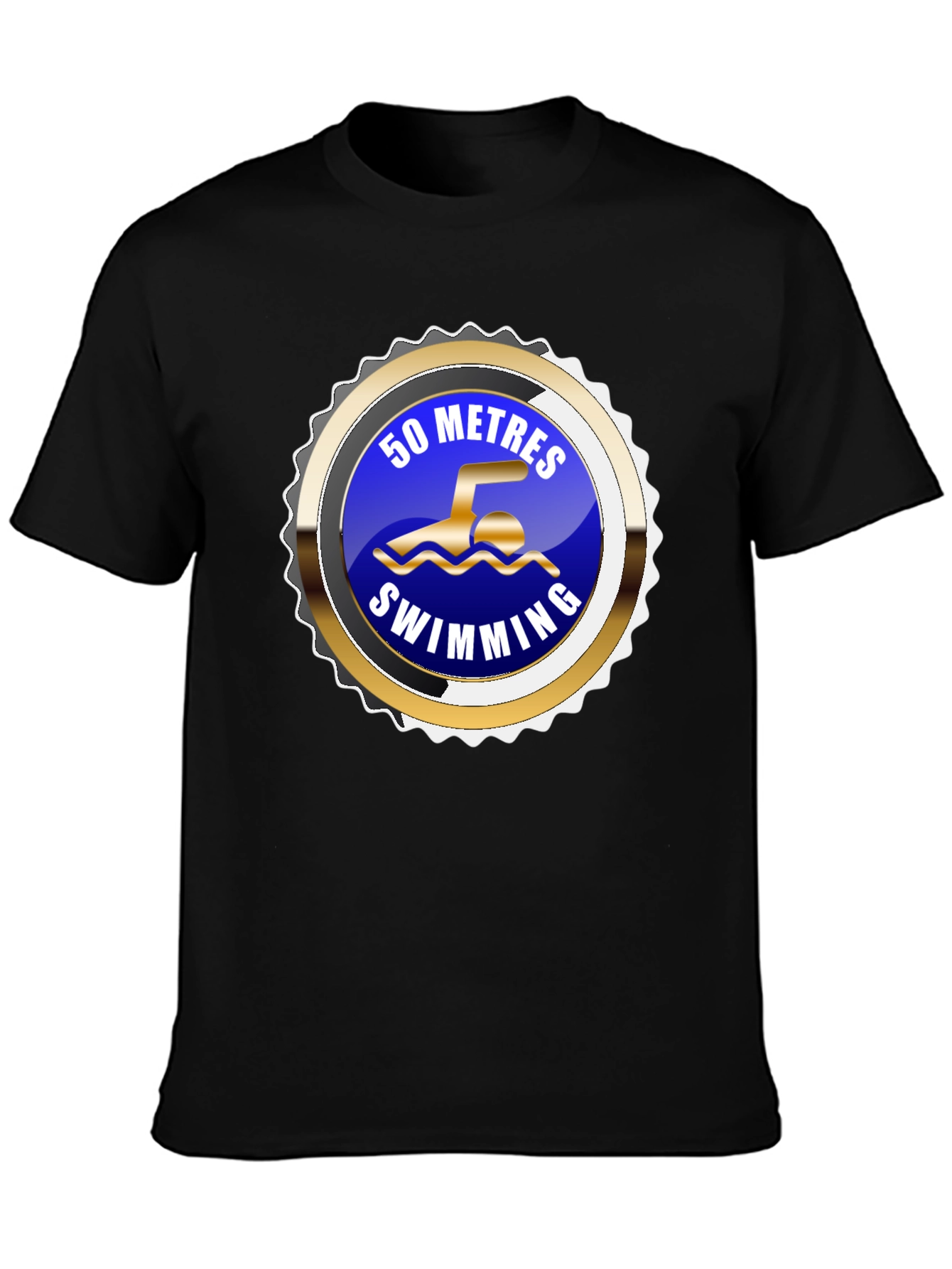 50 Metres Swimming T-Shirt - Black Sporty Design